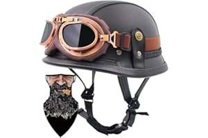 HHSDB Deutsch Leder Motorrad Halbhelme Retro Halbschalenhelm Jethelm Mit Reitvisier ECE-Zulassung Motorradhelm Offenem Helm Mit Persönlichkeit Brille Schnellverschluss-Schnalle Unisex