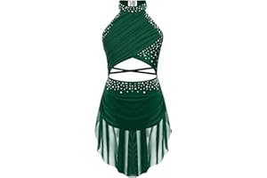 Aislor Vestido Lentejuelas De Baile Latino para Niña Leotardo Sin Espalda Traje De Actuación De Danza Lírica Body De Ballet con Falda Tul Maillot De Gimnasia