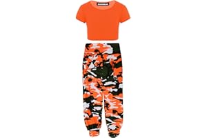Hamishkane New Kids Girls Neon Crop Top Army Printed Alibaba Harem Leggings Co Ord 2 Pcs Set