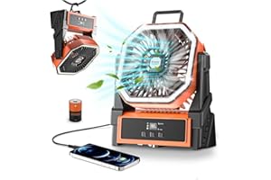 Kssvzz Portable Camping Fan, 30000mAh Rechargeable Battery Powered Fans, 4 Speed Quiet USB Table Fan with LED, 270° Pivot, Battery Operated Tent Fans for Travel, Picnic, Hiking, Fishing