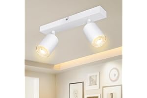 Dehobo Lámpara de Techo de 2 Focos Giratorios GU10, Lámpara de Pared Interior LED Blanco Ajustables, Foco de Pared para Interior Iluminación para Dormitorio Pasillo Cocina, Sin Bombilla GU10
