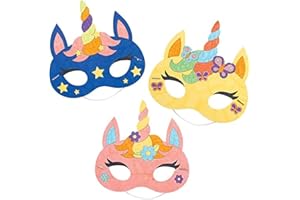 Baker Ross AT309 Maski z jednorożcem, 8 sztuk, kolorowe kostiumy dla dzieci sztuka i zajęcia rzemieślnicze do mitologicznych fantazyjnych strojów, różne