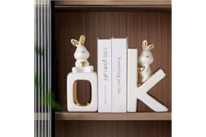 QBMYCN Sujetalibros Decorativos, Extremos de Libros de cerámica, Decoración Moderna, Decoración estética, para Sala de Estar, estantes y Escritorio de Oficina, Regalo (Conejo de Oro Blanco)