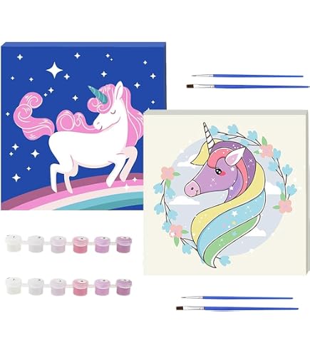 Lot De 4 Peintures Par Numéros Pour Enfants (licornes) – Avec Cadre – À Partir De 5-7 Ans – Cadeau Créatif