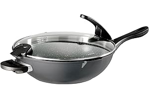 STONELINE Future Aluminium Wok, Diametro 32 cm, Coperchio in Vetro, Rivestimento Antiaderente
