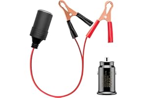 GIANTDEER Clip della Batteria 12v dell'Automobile all'Adattatore dell'Accendisigari, Presa Accendisigari Femmina con 18AWG Clip a Coccodrillo Caricatore dell'Automobile della Porta Doppia di 5V/3.1A Mini
