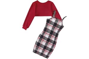 LIKCAISA Girls 2 Piece Outfits - Cute Kids Sleeveless Bodycon Cami Dress & Long Sleeve Tops Crop Set for Teen Girls Party Clothes Summer & Christmas Clothing