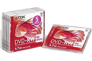 TDK T19431 Rewritable DVD-RW Blank 4.7GB in Jewel Case (Pack of 5) 2-6x Speed