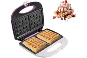 BEHOME Gofrera para Gofres con Placa Antiadherente, Pies Antideslizantes, 800W, máquina para 4 gofres a la vez, morado y blanco