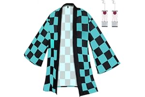 Alaiyaky Demon Slayer Cosplay Kimono, Tanjirou/Shinobu/Nezuko/Tomioka Giyuu/Zenitsu Cosplay Costume Demon Slayer Merch Anime Jacket Halloween Cardigan Haori Robe Demon Slayer Cape with Earrings