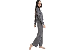 TRAMAS+ Pijama Mujer Entretiempo, Pijama Angorina de Mujer, Conjunto de Camiseta de Manga Larga y Pantalón Largo con Cintura Ajustable Calentito, Conjunto para Mujer