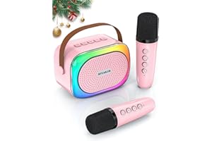 YOUBST Karaoke Machine 2 Microphones, Kids Toys Birthday for 3-12 Year Old Girls with Voice Changing & LED Party Lights Mini Bluetooth Karaoke Speaker for Girls Toy Presents (Pink)