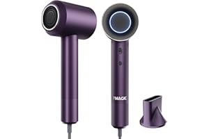7MAGIC Asciugacapelli, Asciugacapelli Ionico, Asciugacapelli Ad Alta Velocità, 23m/s, Asciugacapelli A Bassa Rumorosità, Con Anello LED, 1400W, Adatto Per Casa E Viaggio, Ugello Magnetico, Colore Viola