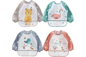 ElecMotive Pack of 2 Waterproof Sleeved Bibs Baby Bibs Children's Bibs with Collection Pocket for 6-36 Months