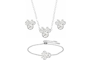 Kaguyo Parure de bijoux pour femme – Collier avec pendentif souris en argent sterling 925 et boucles d'oreilles à tige avec bracelet à maillons infini réglable pour femmes et filles