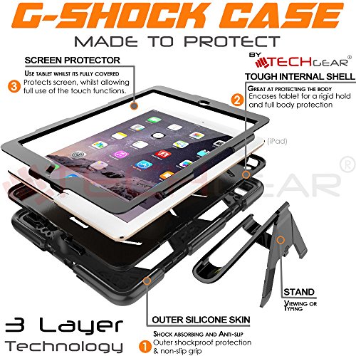 TECHGEAR® G-SHOCK Koffer für das neue Apple iPad (2017 / 5th Gen) 9.7 – Starke robuste HEAVY DUTY Armour Shock Proof Lange Überlebensschutzabdeckung mit abnehmbarem Stand – Schule, Kids, Bauunternehmer Fall - 3