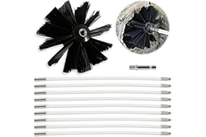 Casenly Kaminbürste Stange Set, Ofenrohrbürste Reinigungsbürste 9 Flexible Stangen 1 Synthetische Bürstenköpfe 1 Connettore Reinigungsbürst Heizkesselbürste für die Reinigung von Kaminabzügen 100mm