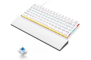 CROSS ZEBRA Tastiera Meccanica Gaming e Poggiapolsi, USB Cablato 82 Tasti Retroilluminazione Arcobaleno Anti-Ghosting Switch Blu Tastiera Design Ergonomico Compatto, Comodo Poggiamano in Memory Foam, Bianco