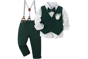 ZOEREA Bébé Garçon Gentleman Smoking Vêtements Ensembles, Enfant Mariage Baptême Tenue Costume Haut Chemise+Gilet+Pantalon+Nœud Papillon+Corsage 1-5 Ans