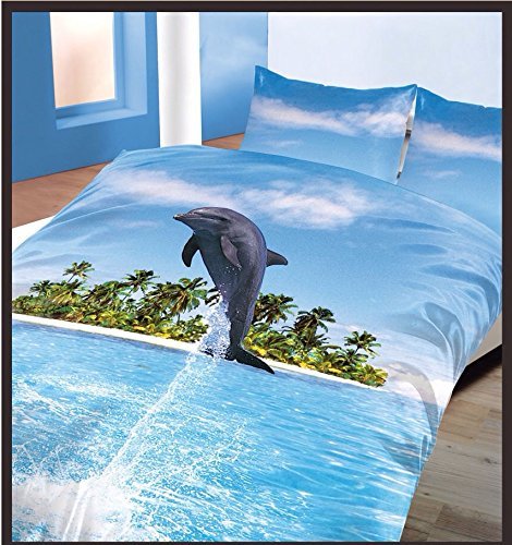 RAYYAN LINEN'S 3D EXCLUSIVE DESIGNS DUVET QUILT COVER BEDDING SET WITH PILLOWCASE(S) AVAILABLE IN SIZE SINGLE DOUBLE KING MANY COLOURS (3D DOLPHIN BLUE, KING)