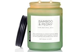 ‎M&SENSE M&SENSE Bambus & Piwonia – Duża Świeca Sojowa (550g, 110h) | Wiosenny, Orzeźwiający Zapach | Naturalna, 2-Knotowa | Idealna na Prezent dla Niej i Relaksującą Aromaterapię