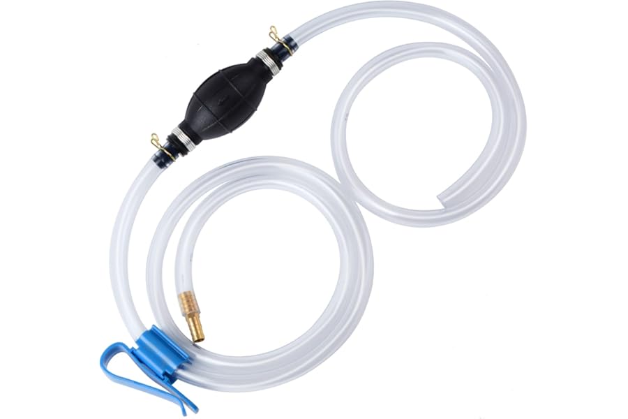 Siphon Pump for Gasoline, Diesel, Water & Fuel Transfer, Manual Hand Pump with 2 Durable PVC Siphon Hoses (15mm)