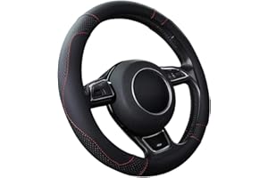 SFONIA Pokrowiec na kierownicę samochodu Skórzane osłony na kierownicę z mikrofibry Uniwersalne 37-38 cm / 15" Trwały antypoślizgowy (kolor czarny)