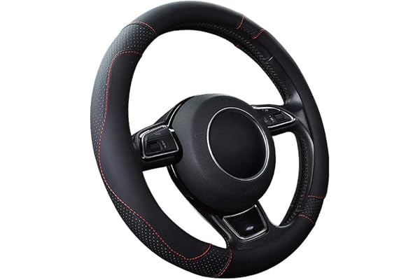 SFONIA Couvre Volant Voiture Caches de Volant en Cuir Microfibre Universel 37-38cm / 15" Antidérapant Respirant Durable (Couleur Noire)
