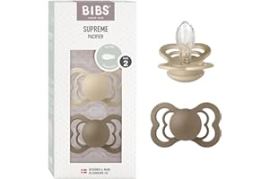 BIBS Supreme Soother 2-Pack, BPA Free Dummy Pacifier, Symmetrical Nipple. Silicone, Size 2 (6-18 Months), Vanilla/Dark Oak