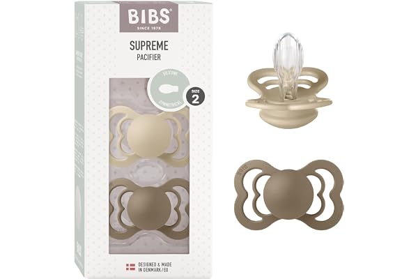 Tétine BIBS Supreme, lot de 2, silicone, tétine danoise de forme symétrique. Sans BPA. (Vanilla/Dark Oak, taille 2 (à partir de 6 mois))