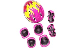 TREETDOBV 7pcs/Set Set Casco Regolabile per Bambini, Ragazzi Ragazze Casco Ginocchiere Gomitiere Protezioni Polso Set di Protezioni per Pattini a Rotelle Skateboard Bici, Rosa, Rosso, Blu(Rosa)