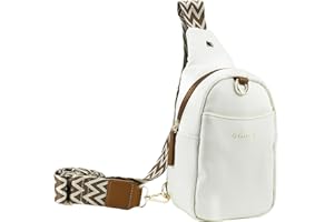 Anevios Bolso Cruzado Bolso de Pecho Mujer PU Piel Bolso Bandolera Correa de Bolso Ajustable Bolsos Cruzados Pequeños para Deportes al Aire Libre Viajes Compras Uso Diario (Blanco + Marrón)