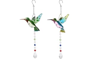 CKLHCFF Crystal Light Catcher, 2pcs Hummingbird Pendant, Crystal Sun Catcher, Moon Wind Chime, Metal Ring, Window Decoration, Hanging Decoration for Windows, Home, Garden Decoration