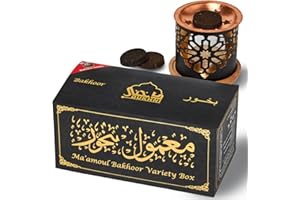 Maamoul Bakhoor Variety Box & Burner by Dukhni | Islamic Gift Set of Arabian Oud Bakhour and candle bakhoor burner, for men and women | 10 pcs arabic incense, 5 mixed scents | Starter Bukhoor Kit