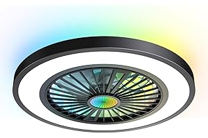 MILFECH 75W Deckenventilator mit Beleuchtung, Ø54CM Deckenleuchte mit Ventilator Fernbedienung,3000K-6500K,RGB-Lichter,6 Windstufen,Timer,Speicherfunktion,lampe mit ventilator für Wohn,Schlaf(Schwarz)