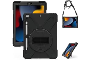 Gerutek for iPad 9th/8th/7th Generation Case Shockproof, iPad 10.2 Case Shockproof with [360 Rotatable Kickstand/Hand Strap][Pencil Holder] Protective Case for iPad 9th/8th/7th Gen 10.2 inch, Black
