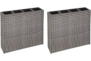 vidaXL 2x Letti rialzati da Giardino con 4 Vasi Rimovibili Alte Eleganti Moderne Pratiche Vasi Fioriera Cassetta Fiori Piante in Polyrattan Grigio