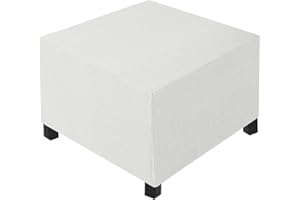 AQIGR Funda Otomana Cuadrada Elastica 90-90 60x60 50x50 para Taburetes, Funda para Reposapiés con Base Elástica Antideslizante Protectora para Taburete/Puff, Extraíble y Lavable(Blanco,L 50 x W 50xH 40cm)
