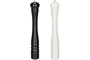 Relaxdays Salière et poivrière, Lot de 2, 40 cm, Moulin en Bois, Manuel, Moulin avec broyeur en céramique, Noir/Blanc