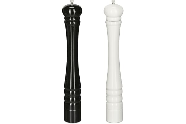 Relaxdays Salière et poivrière, Lot de 2, 40 cm, Moulin en Bois, Manuel, Moulin avec broyeur en céramique, Noir/Blanc