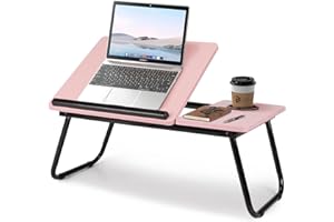 Warmiehomy Laptop Desk, Laptop Bed Table with Foldable Legs & Cup Slot,Reading Holder Notebook Stand with Adjustable Height Angle,Laptop Bed Tray for Bed Sofa Breakfast Work Study Reading (Pink)