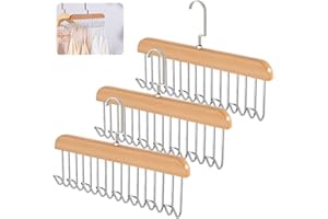 JINSION 3 Piezas Percha Cinturones, 28 cm Organizador con 8 Ganchos, Percho para Corbatas de Madera, Soporte para Cinturones y Bufandas