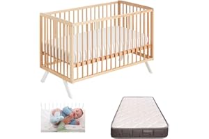 COOL · DREAMS Cuna colecho 120x60 Koala con colchón Morfeo. Seguridad, Comodidad y versatilidad para el Descanso de tu bebé. Cuna Bebe de Madera de Haya CoolDreams