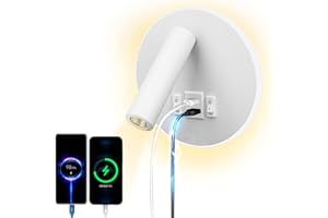 uksunvi LED Reading Light USB tipo - C Double charge Electric Zut Switch se puede ajustar 12w LED Spotlight 3000k Wall Light Aluminium Bed Light se puede girar (Blanco redondeado)