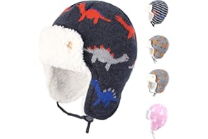 Gajaous Baby Boys Girls Winter Animals Earflap Beanie Hat Kids Infant Dinosaur Fox Pattern Fleece Lining Warm Hat