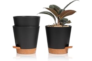 ‎T4U T4U 14cm Blumentopf mit Selbstbewässerung, 3er-Set Blumentopf mit Untersetzer, ideal für Innen- und Balkongärten, Sukkulenten, Kakteen und Pflanzen, Schwarz
