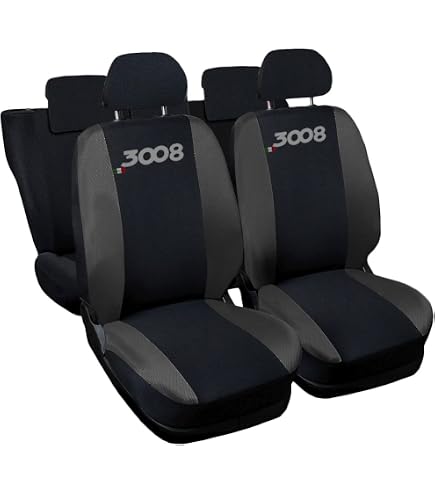 Housses Siège Voiture Peugeot 3008 II (2016-2025) - Kit 9 Pièces, Tissu Polyester Respirant - Antidérapant, Lavable