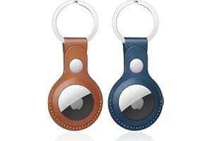 Nepfaivy Etui na breloczek do kluczy Airtag ze skóry PU – 2 sztuki, kompatybilne z Apple Airtags, przenośne skórzane etui, akcesoria do Air Tag Tracker (brązowe + niebieskie)