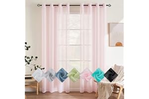 EMEMA Rideaux Transparents Couleur Pure - Panneaux Voile de Fenêtre Élégant pour Chambre et Salon - 2 Panneaux à Œillets 140x245cm Rose