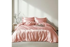 ‎LANQINGLV Lanqinglv Bettwäsche Set 135x200cm 2 Teilig Rosa Satin Seide Seidig Luxus Bettbezug mit Reißverschluss und Kissenbezug 80x80cm
